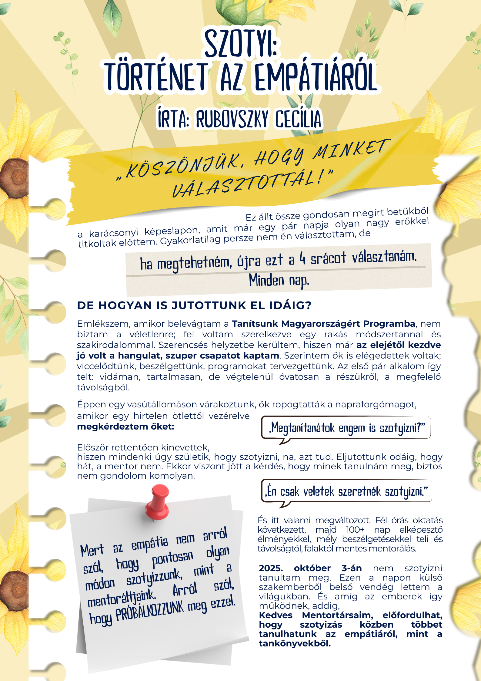 „Legemlékezetesebb történetem a mentoráltakkal” - pályázat nyertese